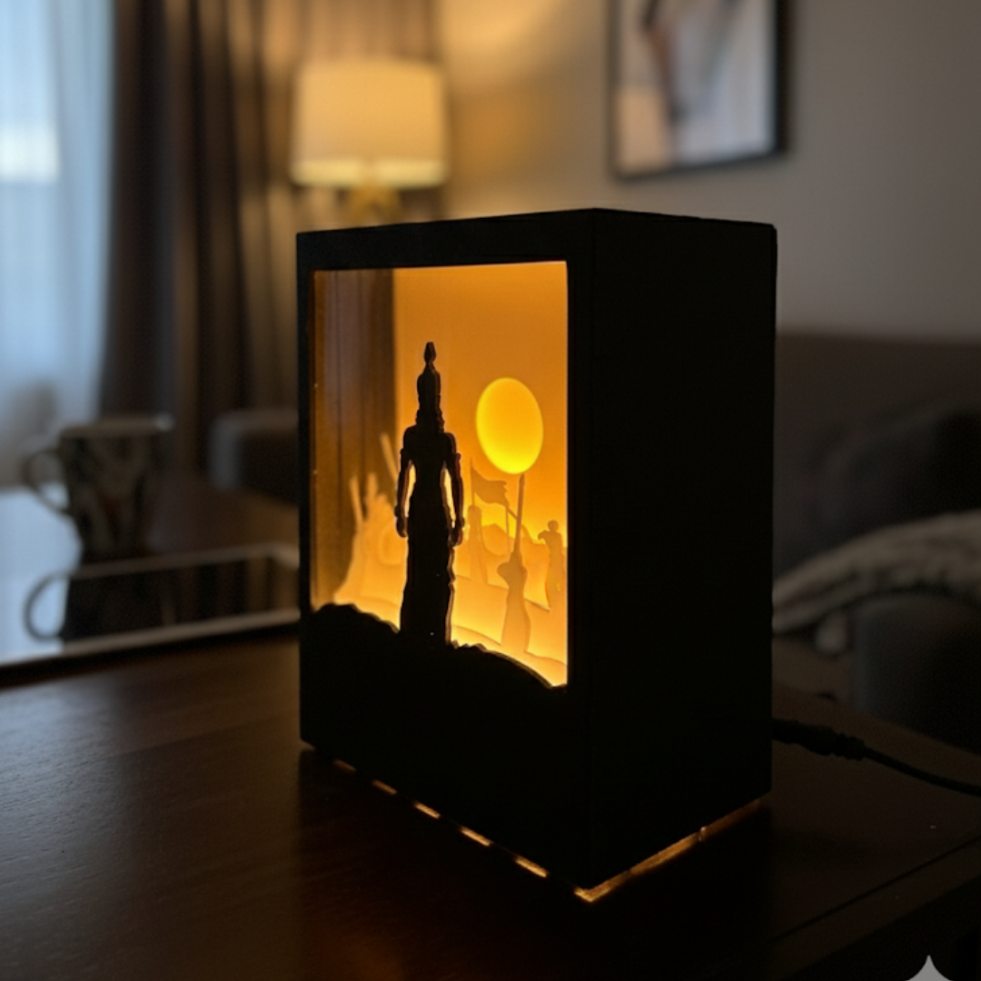 The Divine Flutist: Shri Krishna Shadow Box Lamp