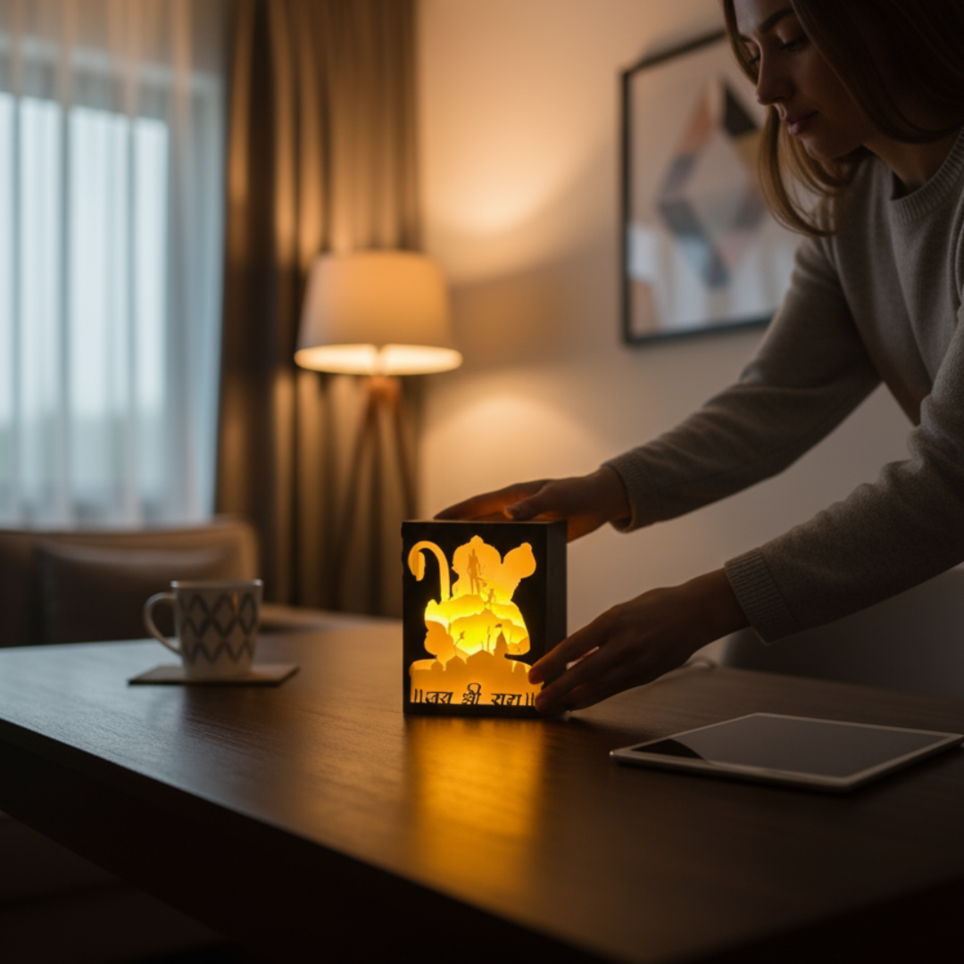 Jai Shri Ram 3D Shadow LED Lamp | Hanuman Ji Night Light | Spiritual Home Decor Gift