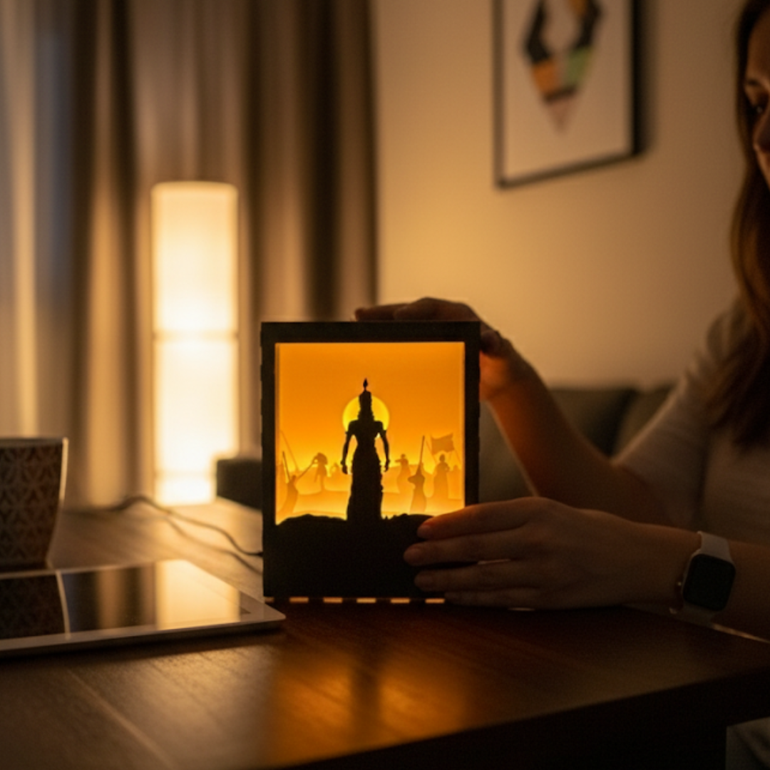 The Divine Flutist: Shri Krishna Shadow Box Lamp